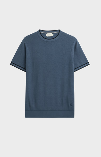 Men's Silk And Cotton Diamond Stitch T-shirt In Blue