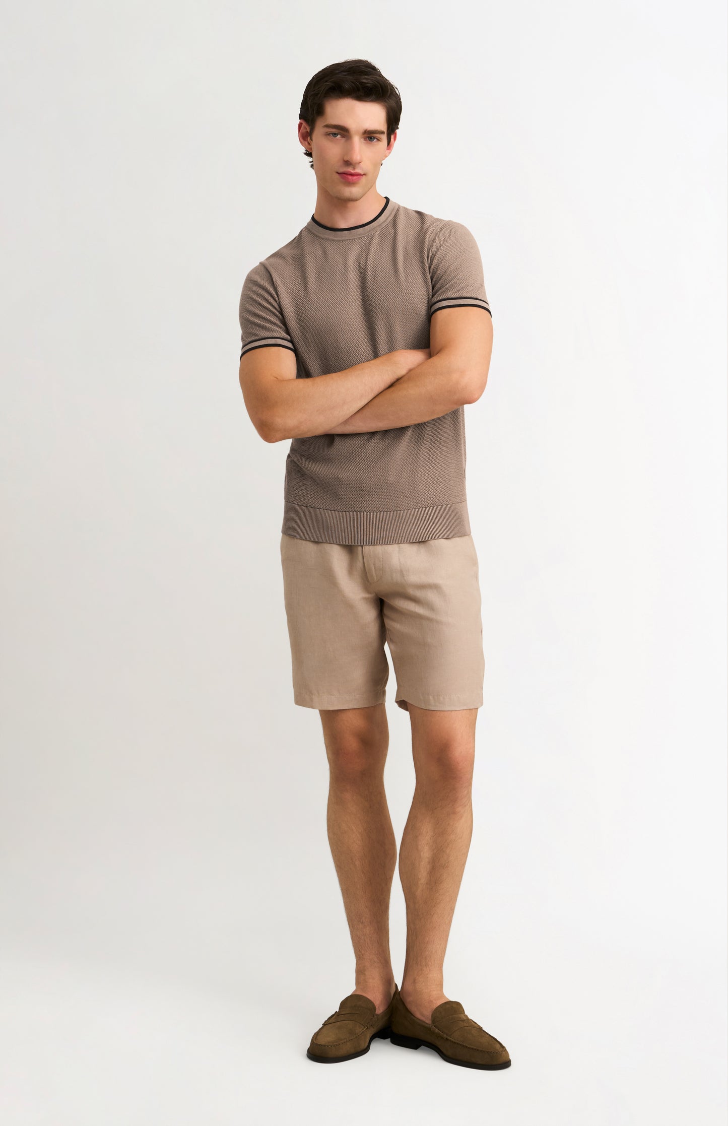 Men's Silk And Cotton Diamond Stitch T-shirt In Mushroom