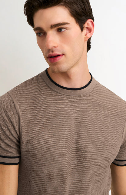 Men's Silk And Cotton Diamond Stitch T-shirt In Mushroom