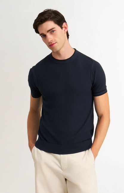Men's Silk And Cotton Diamond Stitch T-shirt In Navy