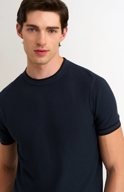 Men's Silk And Cotton Diamond Stitch T-shirt In Navy