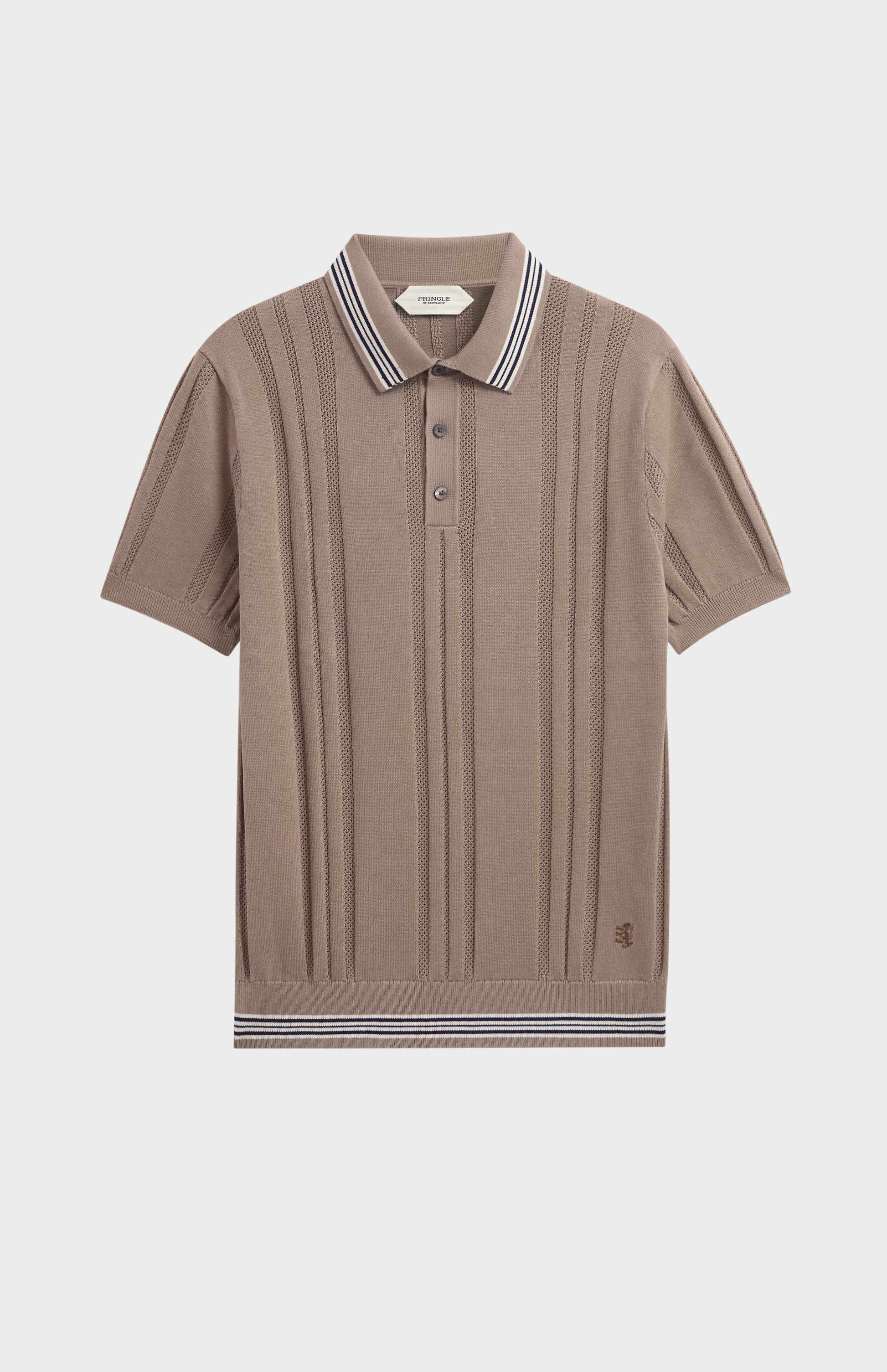 Men's Cotton And Silk Textured House Stripe Buttoned Polo Shirt In Mushroom