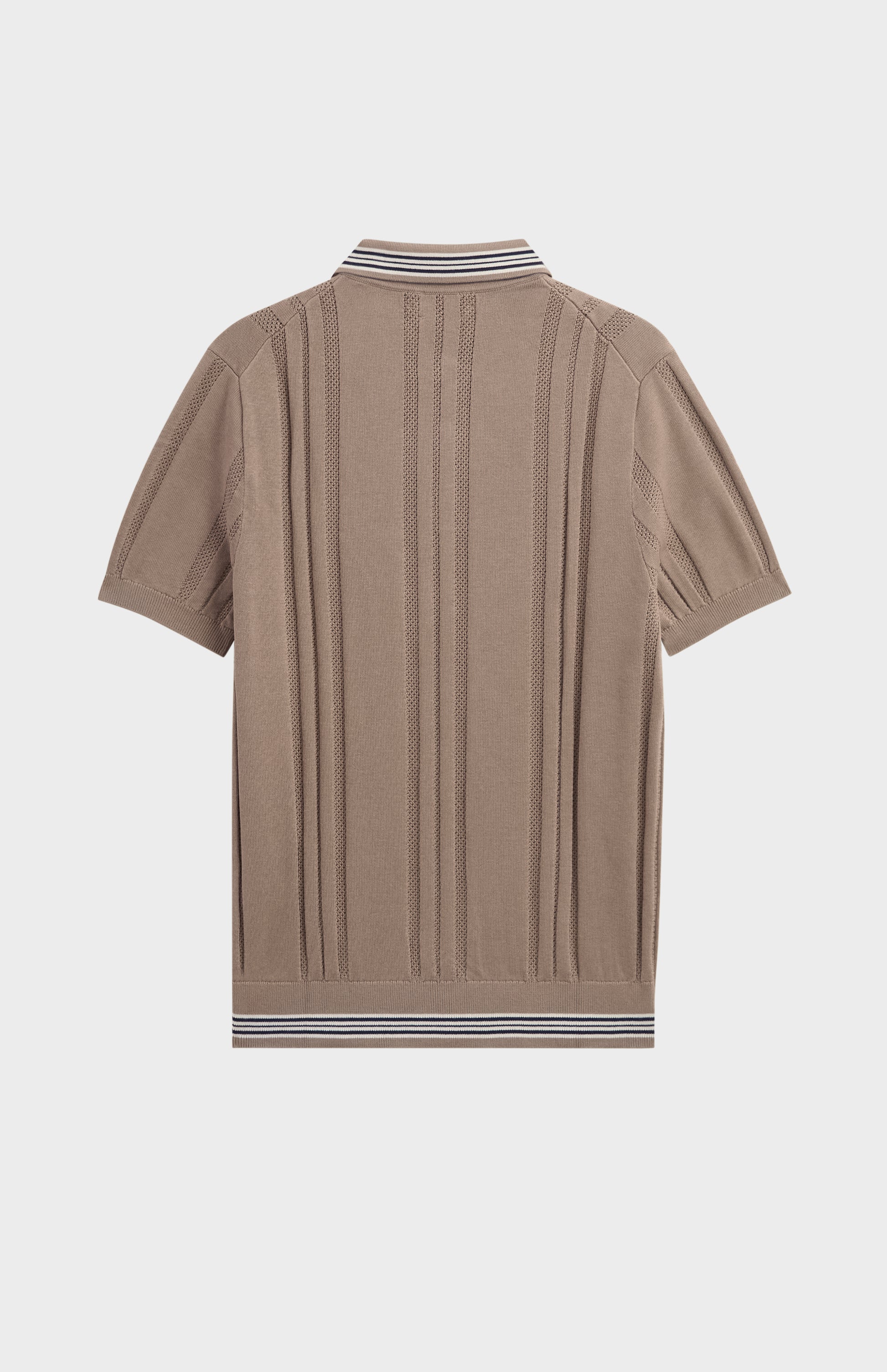 Men's Cotton And Silk Textured House Stripe Buttoned Polo Shirt In Mushroom