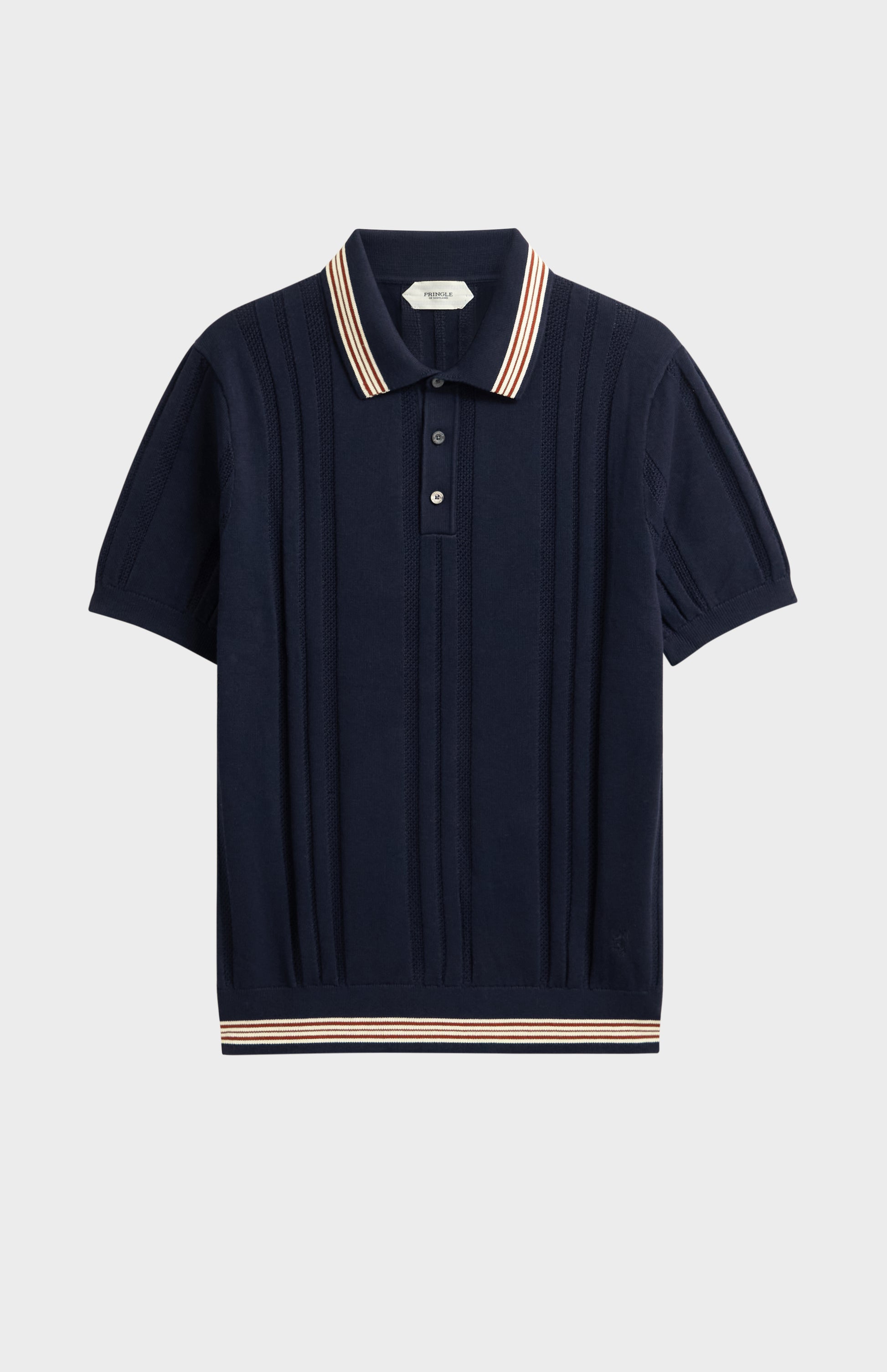 Men's Cotton And Silk Textured House Stripe Buttoned Polo Shirt In Navy