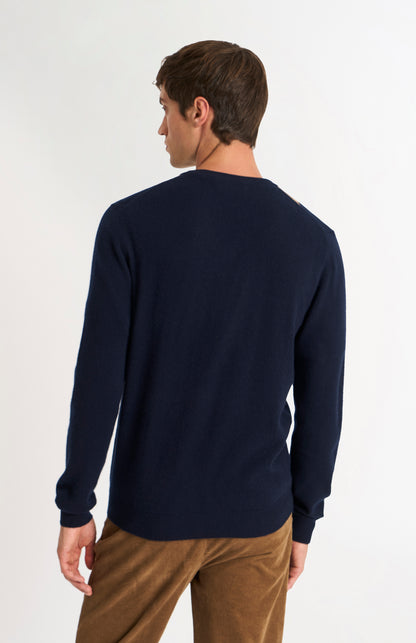 Pringle Men’s Argyle Cashmere V-Neck Jumper In Navy, Camel & Blue rear view