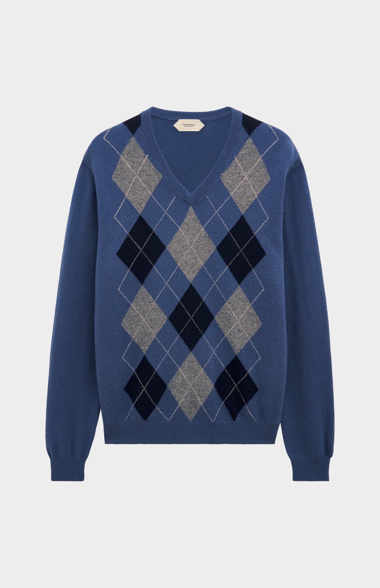 Pringle Men’s Argyle Cashmere V-Neck Jumper In Blue, Navy & Grey