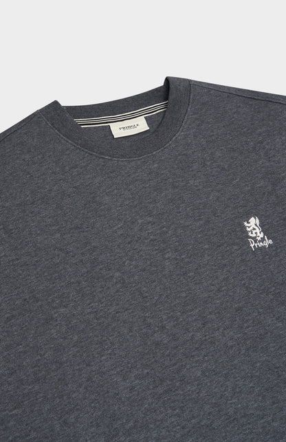Pringle of Scotland Men's Crew Neck Sweatshirt In Charcoal Melange neck detail