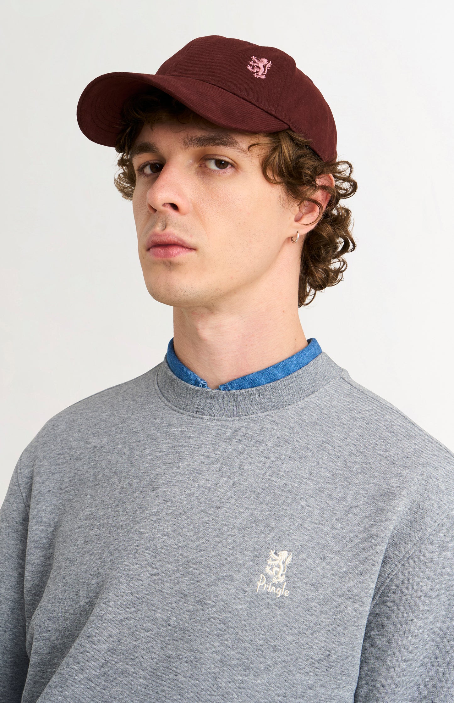 Pringle of Scotland Men's Crew Neck Sweatshirt In Grey Melange embroidery detail