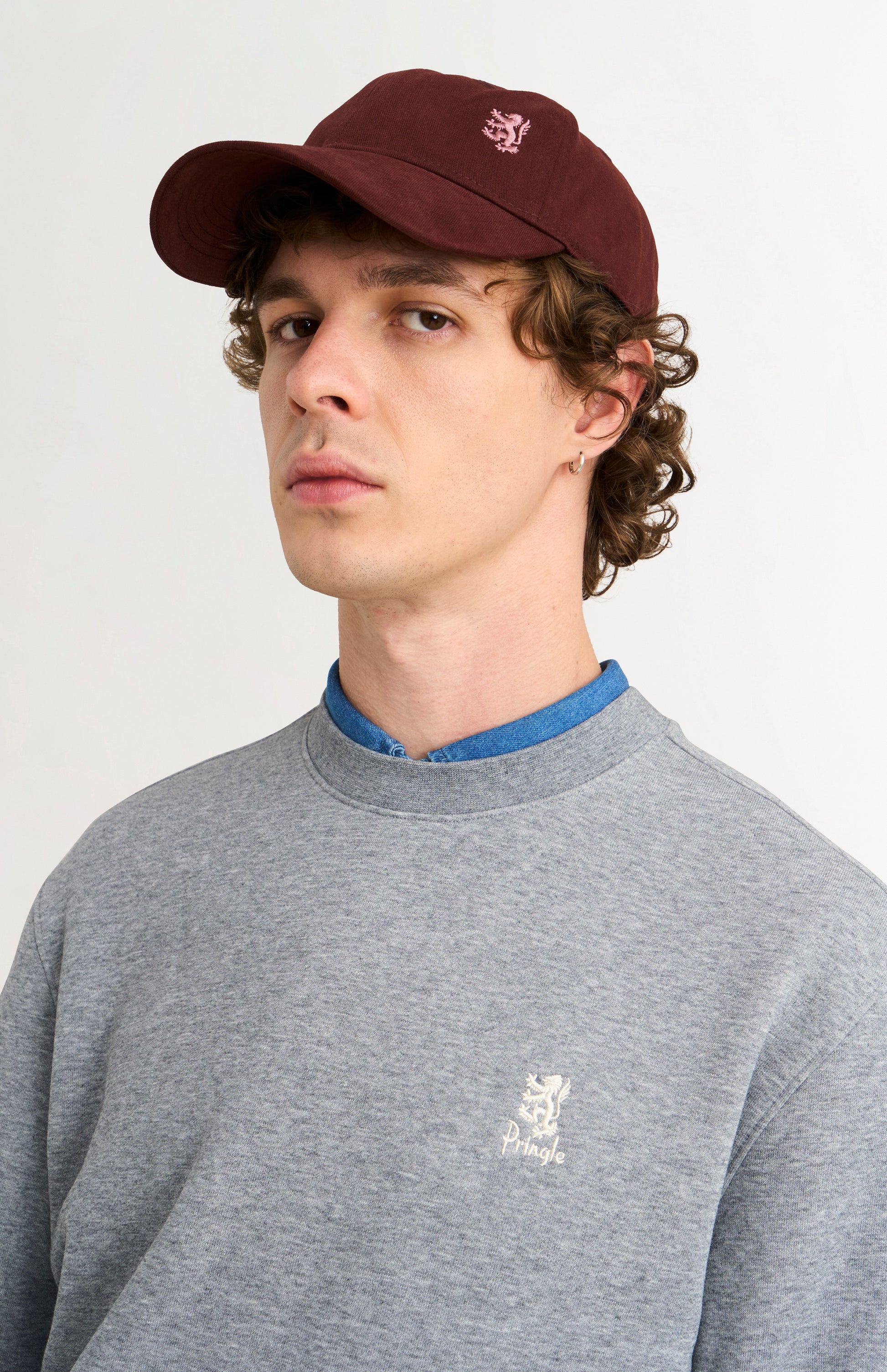 Pringle of Scotland Men's Crew Neck Sweatshirt In Grey Melange embroidery detail