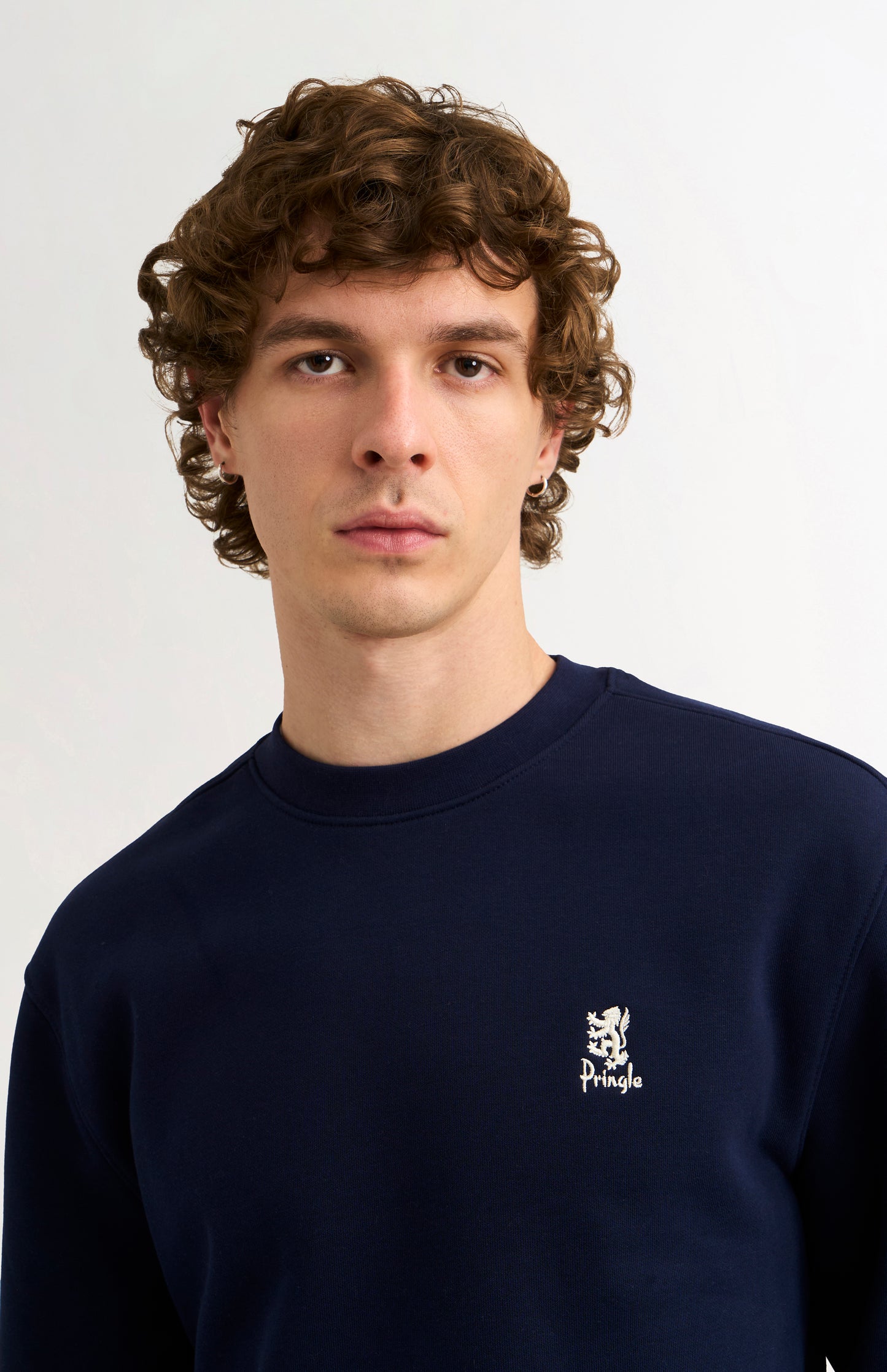 Pringle of Scotland Men's Crew Neck Sweatshirt In Navy Blue embroidery detail