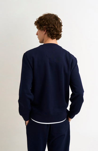 Pringle of Scotland Men's Crew Neck Sweatshirt In Navy Blue rear view