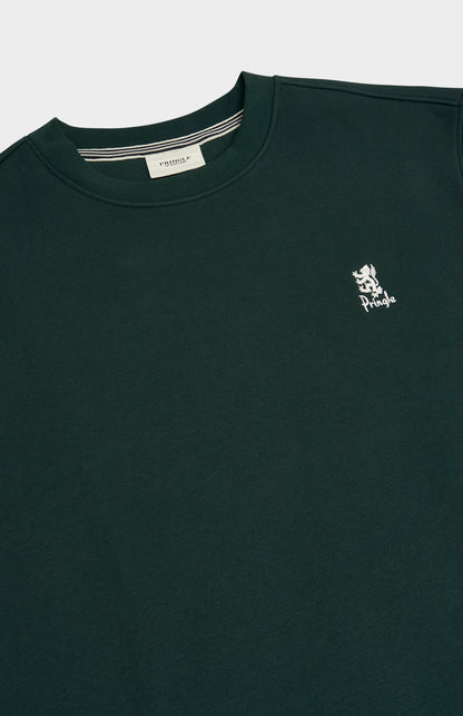 Pringle of Scotland Men's Crew Neck Sweatshirt In Pine Green neck and lion logo detail