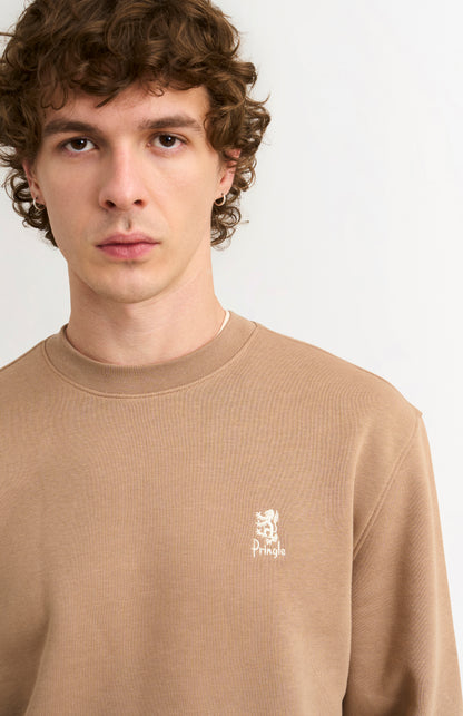 Pringle of Scotland Men's Crew Neck Sweatshirt In Mushroom embroidery detail