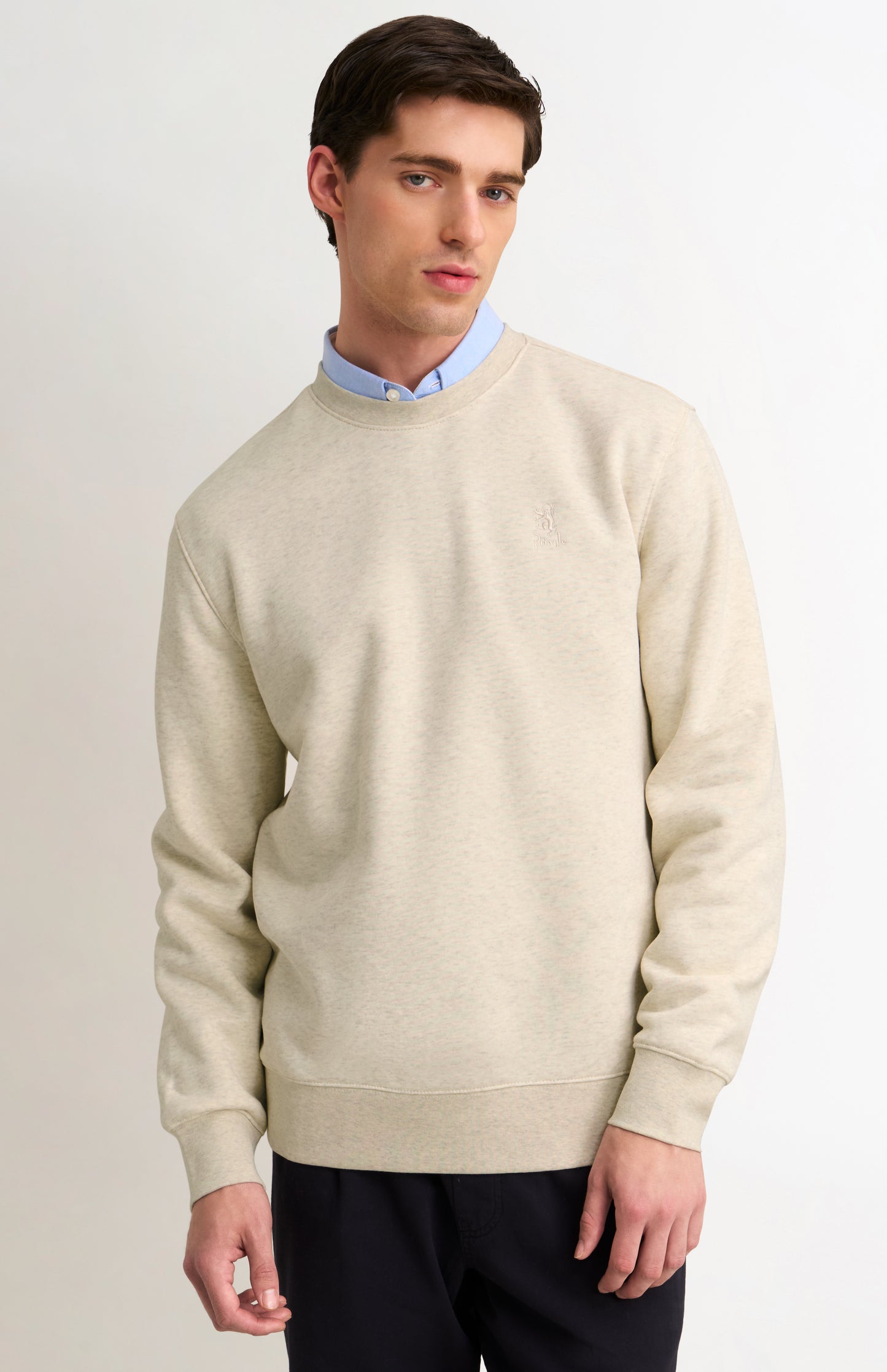 Men's Crew Neck Sweatshirt In Ecru Beige Melange
