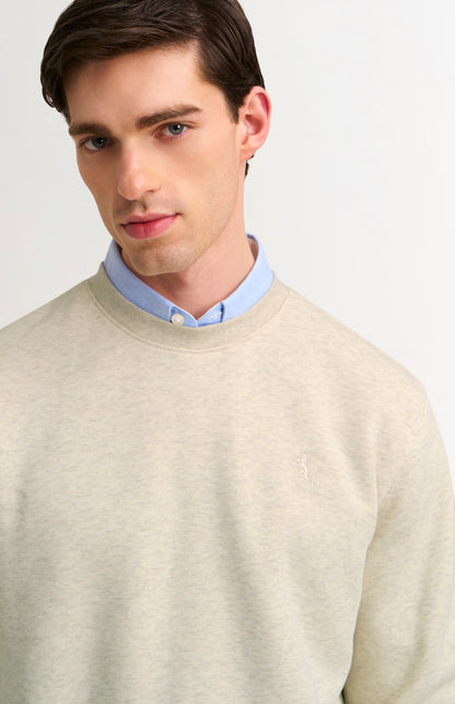 Men's Crew Neck Sweatshirt In Ecru Beige Melange