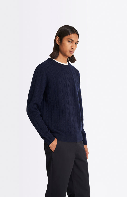 Pringle Men's Round Neck Cable Knit Lambswool Jumper in Midnight