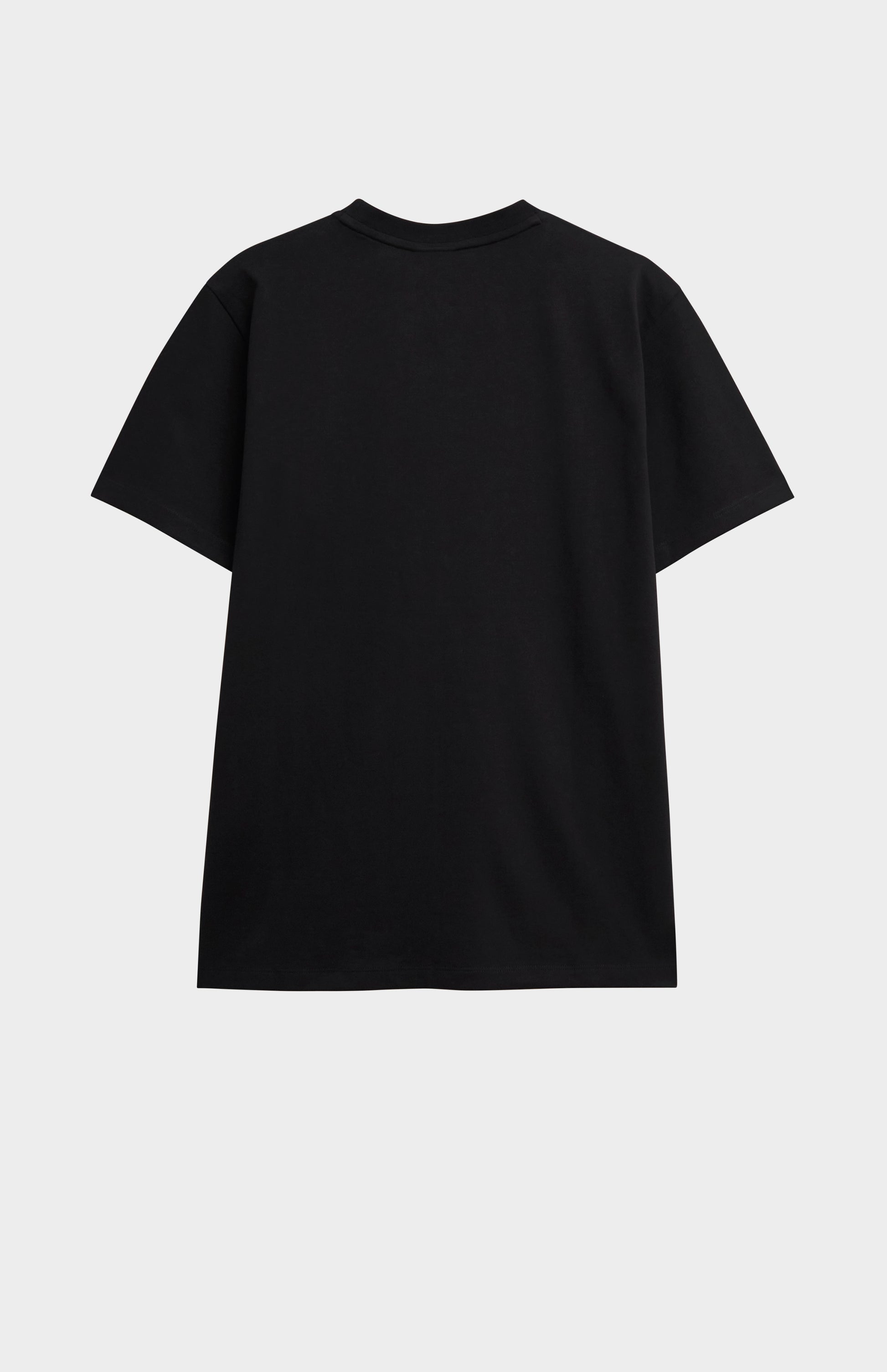 Black t-shirt on a light gray background