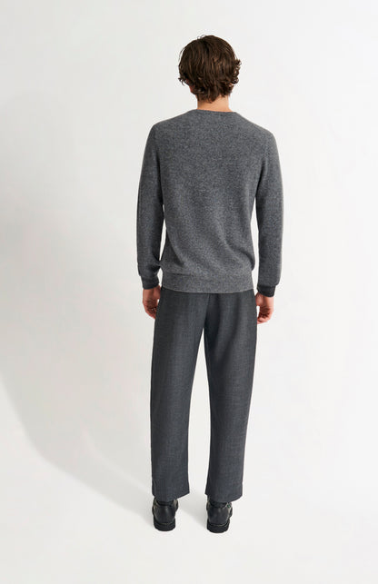 Pringle Men's Classic Round Neck Cashmere Jumper In Grey Melange rear view