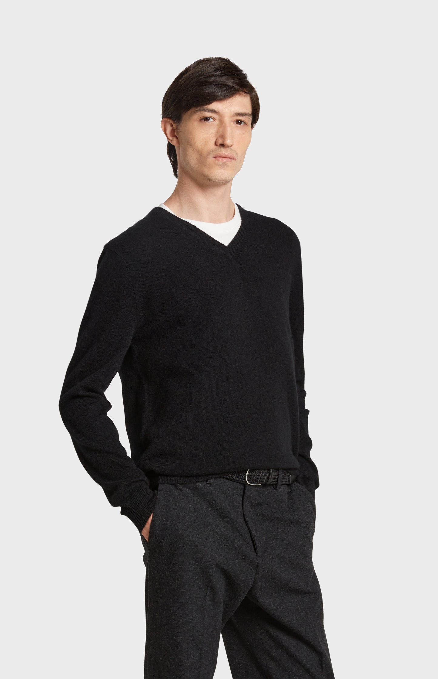 Pringle of Scotland V Neck Cashmere Jumper in Black on Model