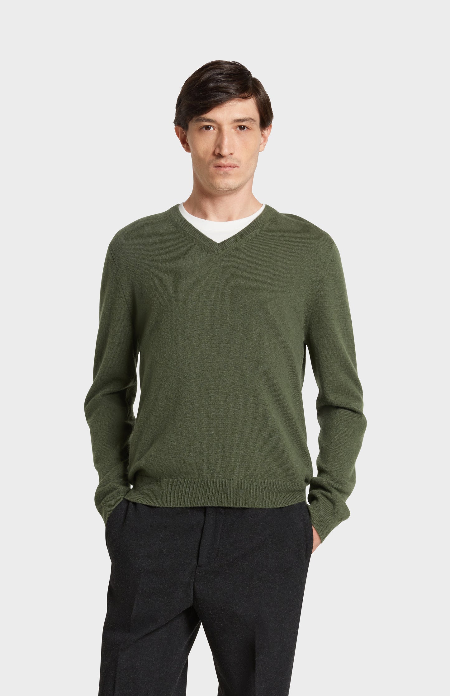 Pringle of Scotland V Neck Cashmere Jumper in Green on Model