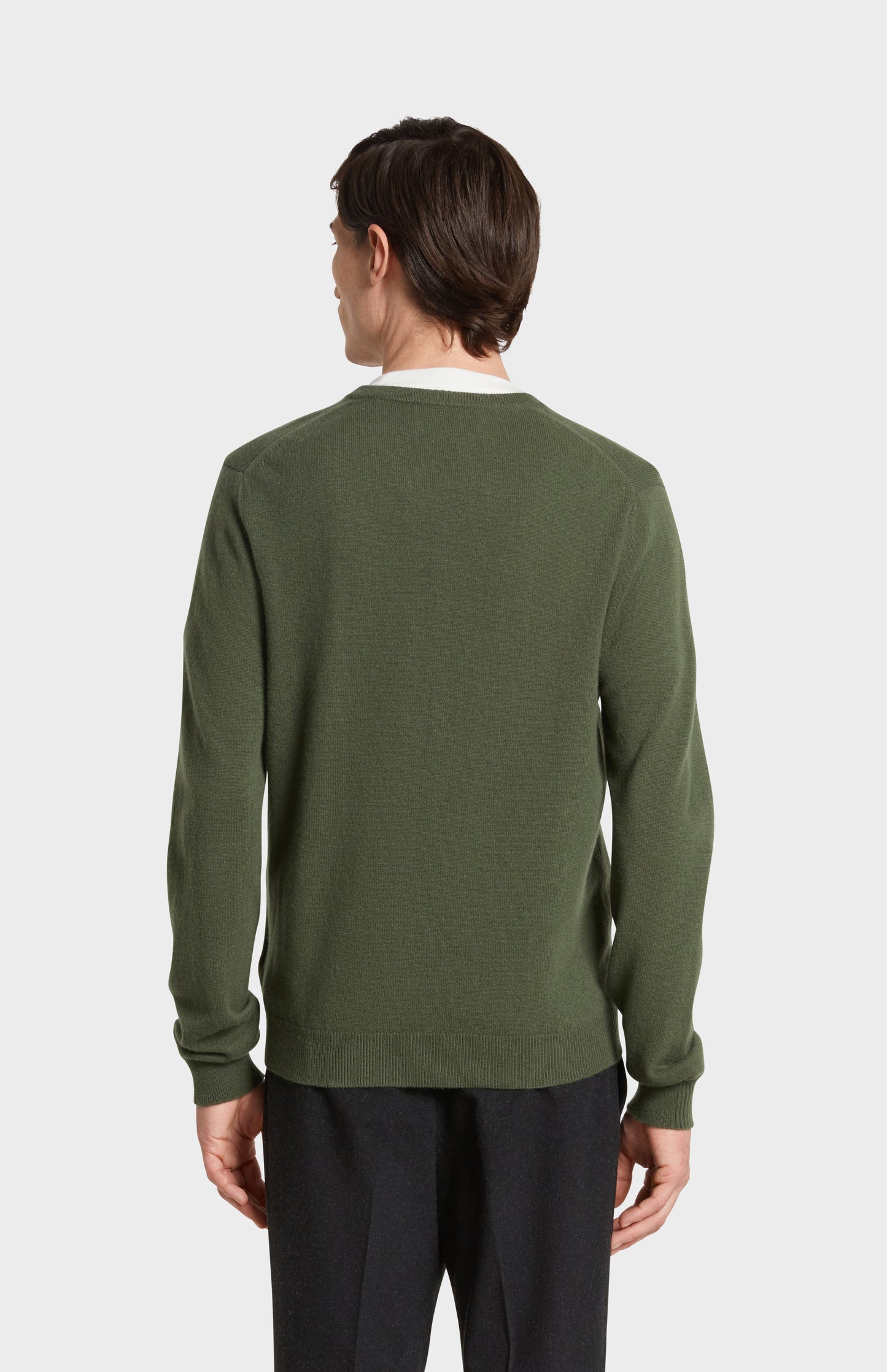 Back Image of Pringle of Scotland V Neck Cashmere Jumper in Green 