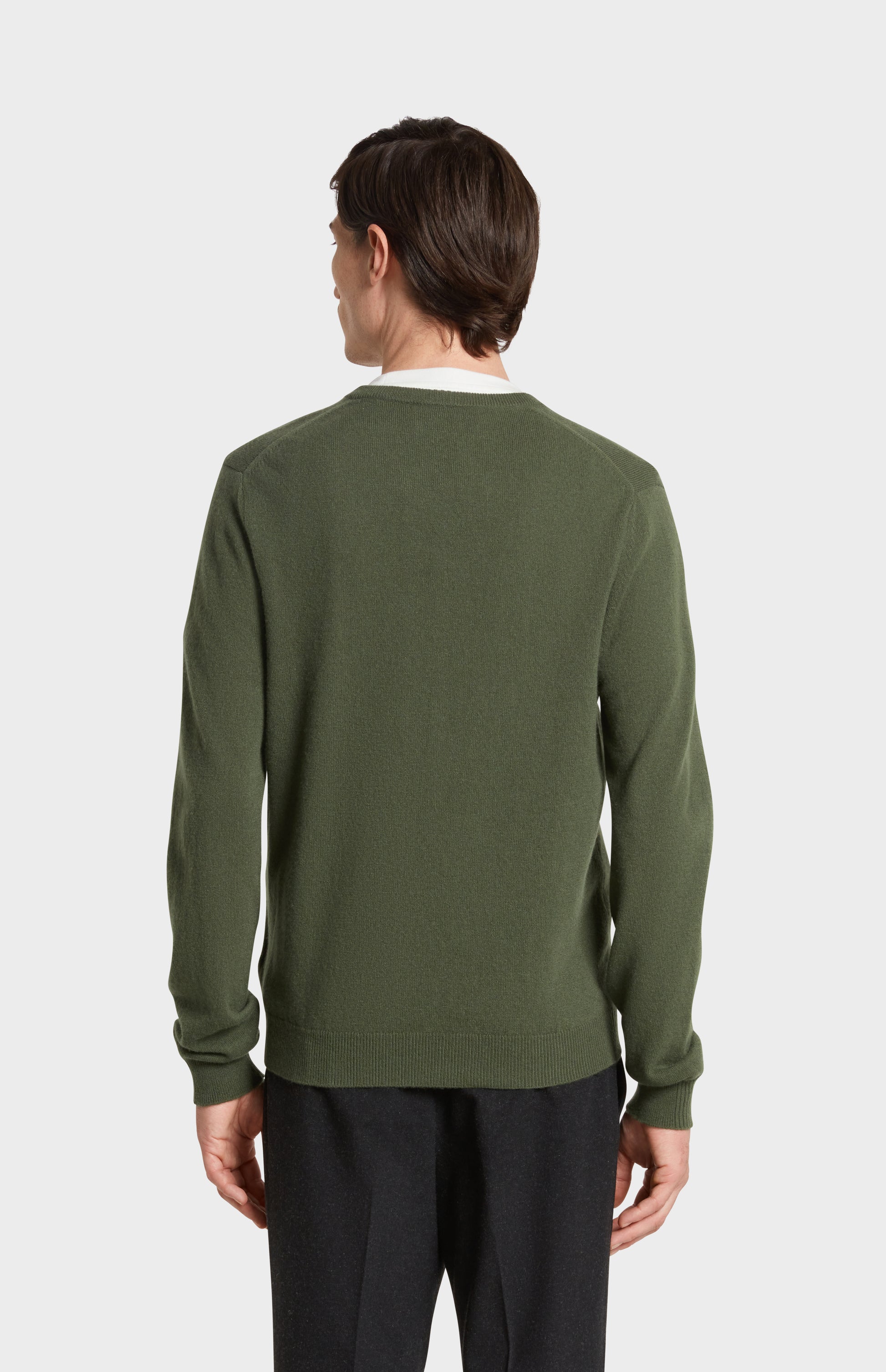 Back Image of Pringle of Scotland V Neck Cashmere Jumper in Green 