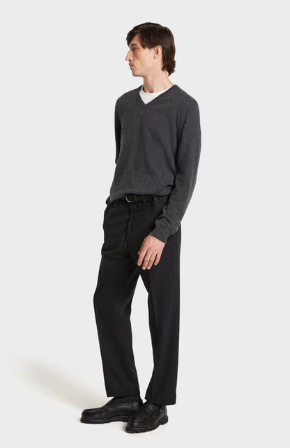 Full Front Look In Pringle of Scotland Men's V Neck Cashmere Jumper in Charcoal Melange