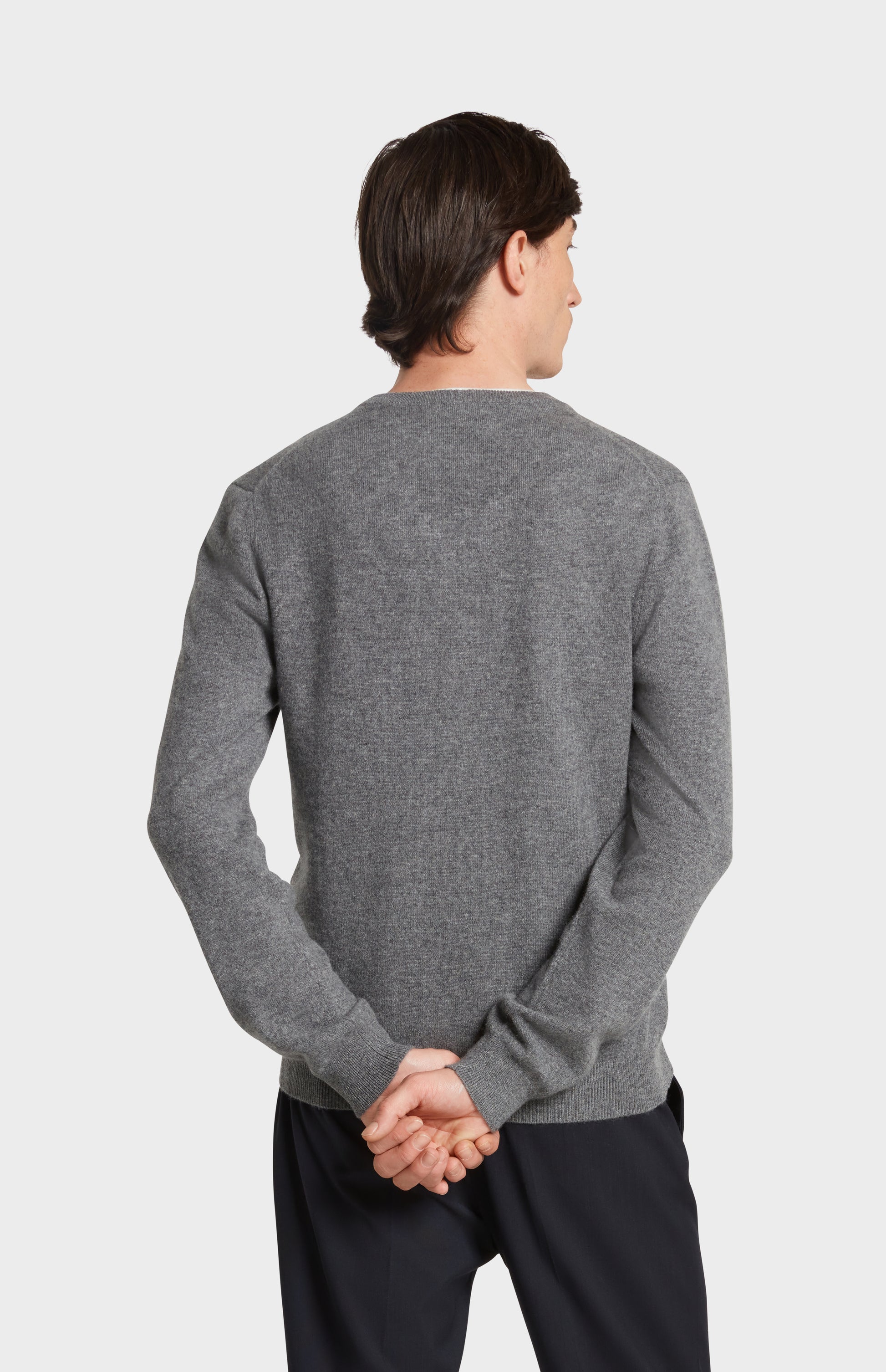 Back Image of Pringle of Scotland Men's V Neck Cashmere Jumper in Grey Melange