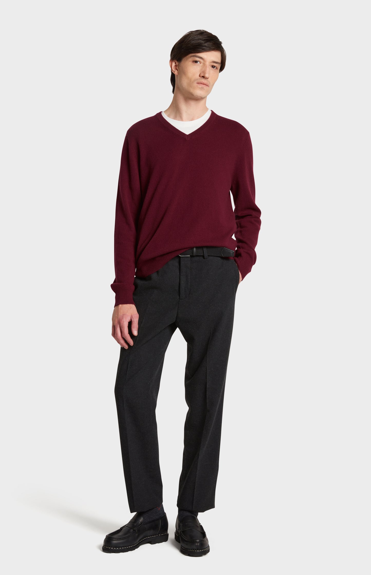 Pringle of Scotland Men's V Neck Cashmere Jumper on Model Full Look