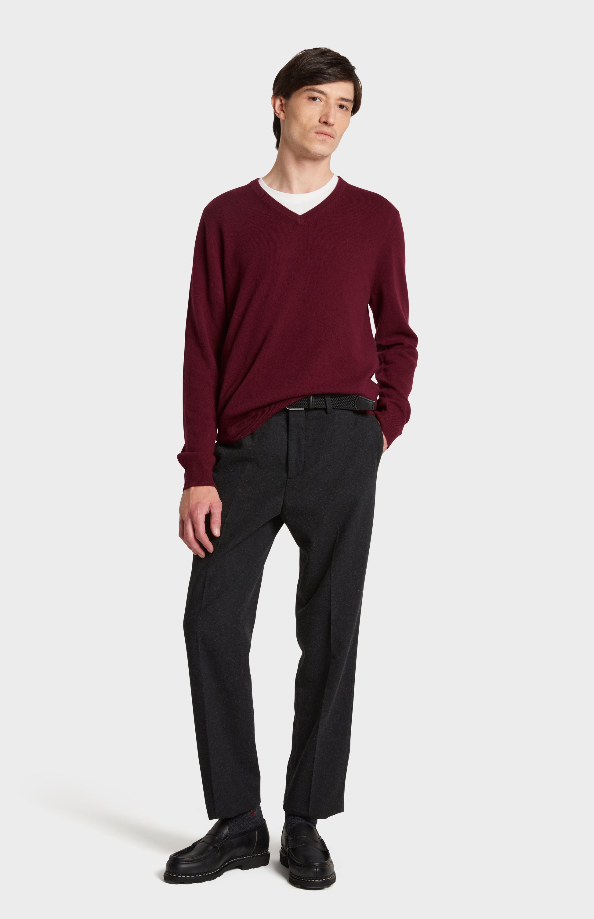 Pringle of Scotland Men's V Neck Cashmere Jumper on Model Full Look