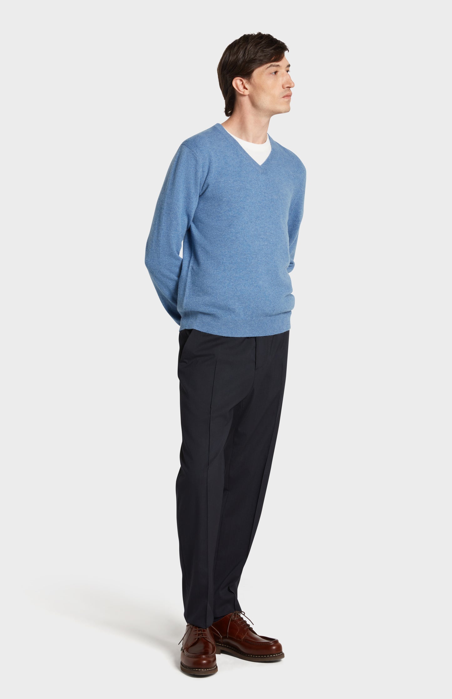 Full Front Look in Pringle of Scotland Men's  Neck Cashmere Jumper in Blue