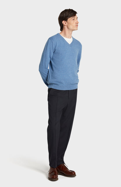 Full Front Look in Pringle of Scotland Men's  Neck Cashmere Jumper in Blue