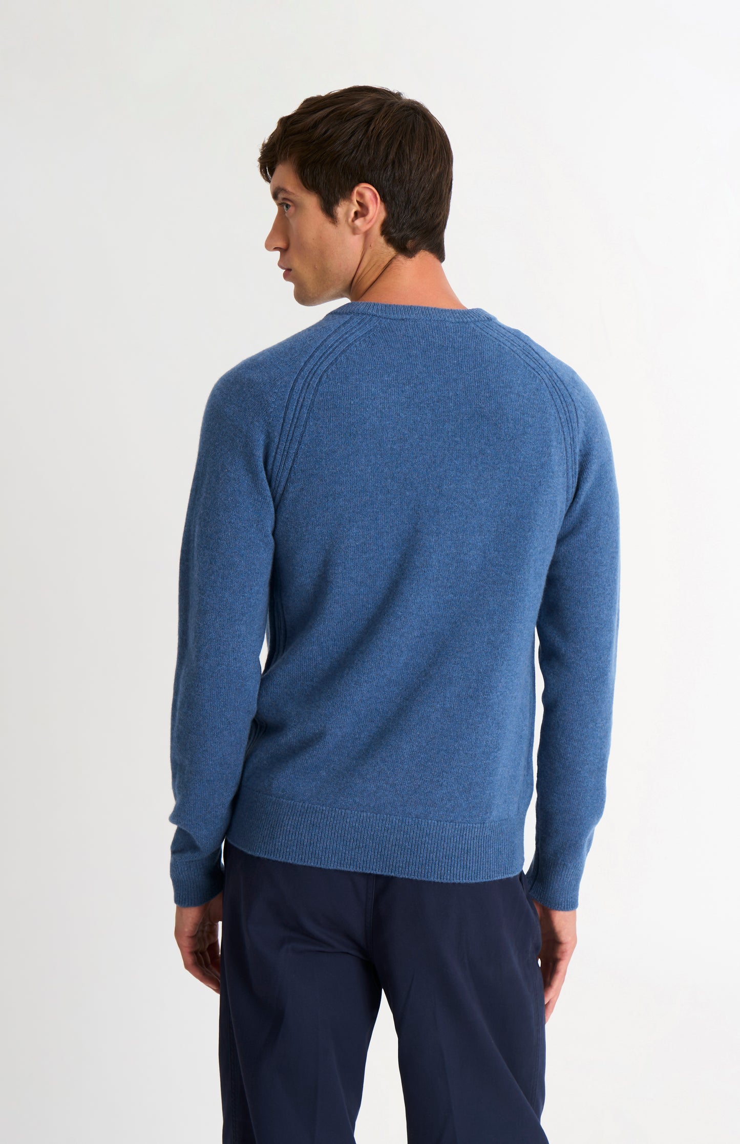 Pringle of Scotland Men’s Lambswool V Neck Jumper In Bering Sea Blue rear view