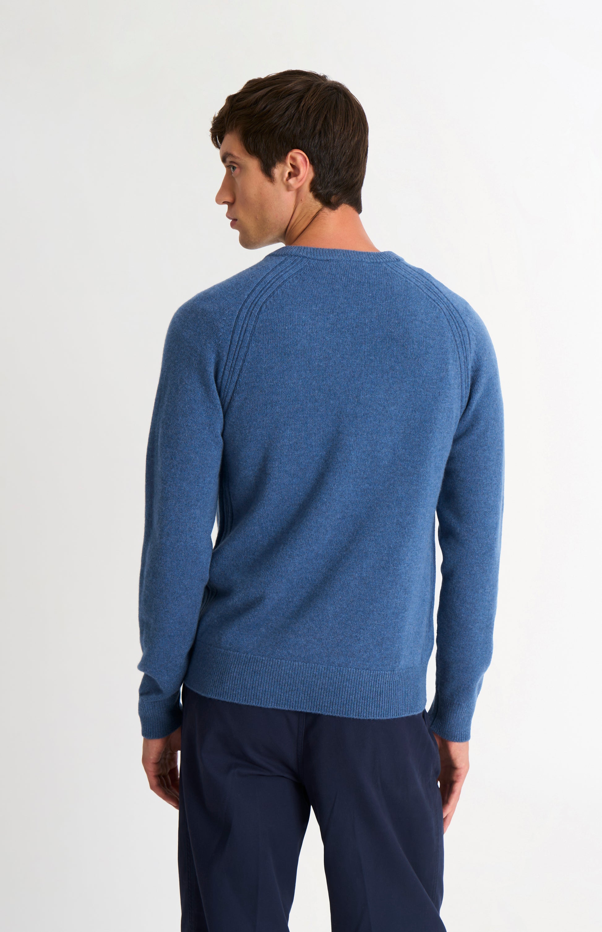 Pringle of Scotland Men’s Lambswool V Neck Jumper In Bering Sea Blue rear view
