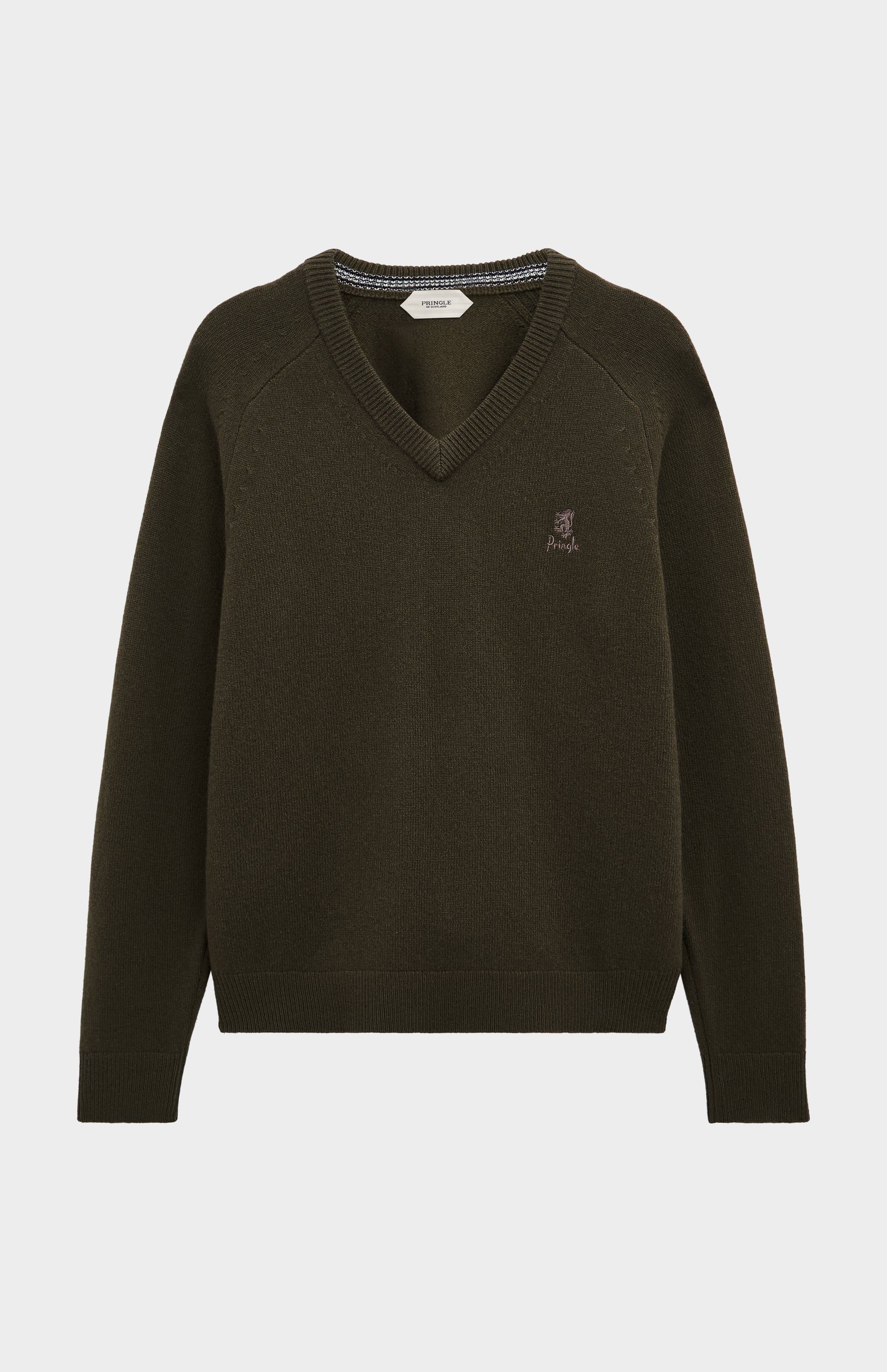 Pringle of Scotland Men’s Lambswool V Neck Jumper In Dark Olive