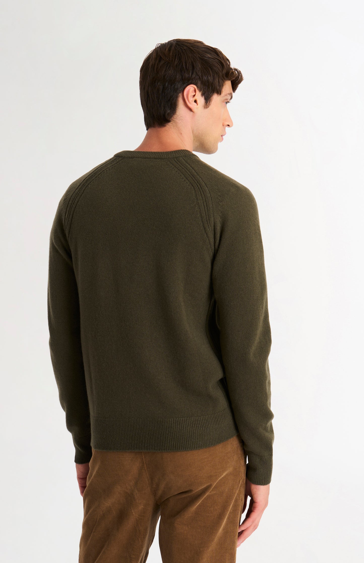 Pringle of Scotland Men’s Lambswool V Neck Jumper In Dark Olive rear view