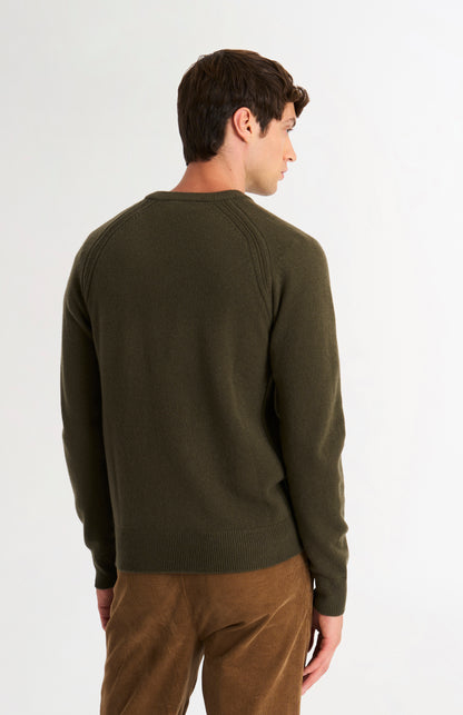 Pringle of Scotland Men’s Lambswool V Neck Jumper In Dark Olive rear view