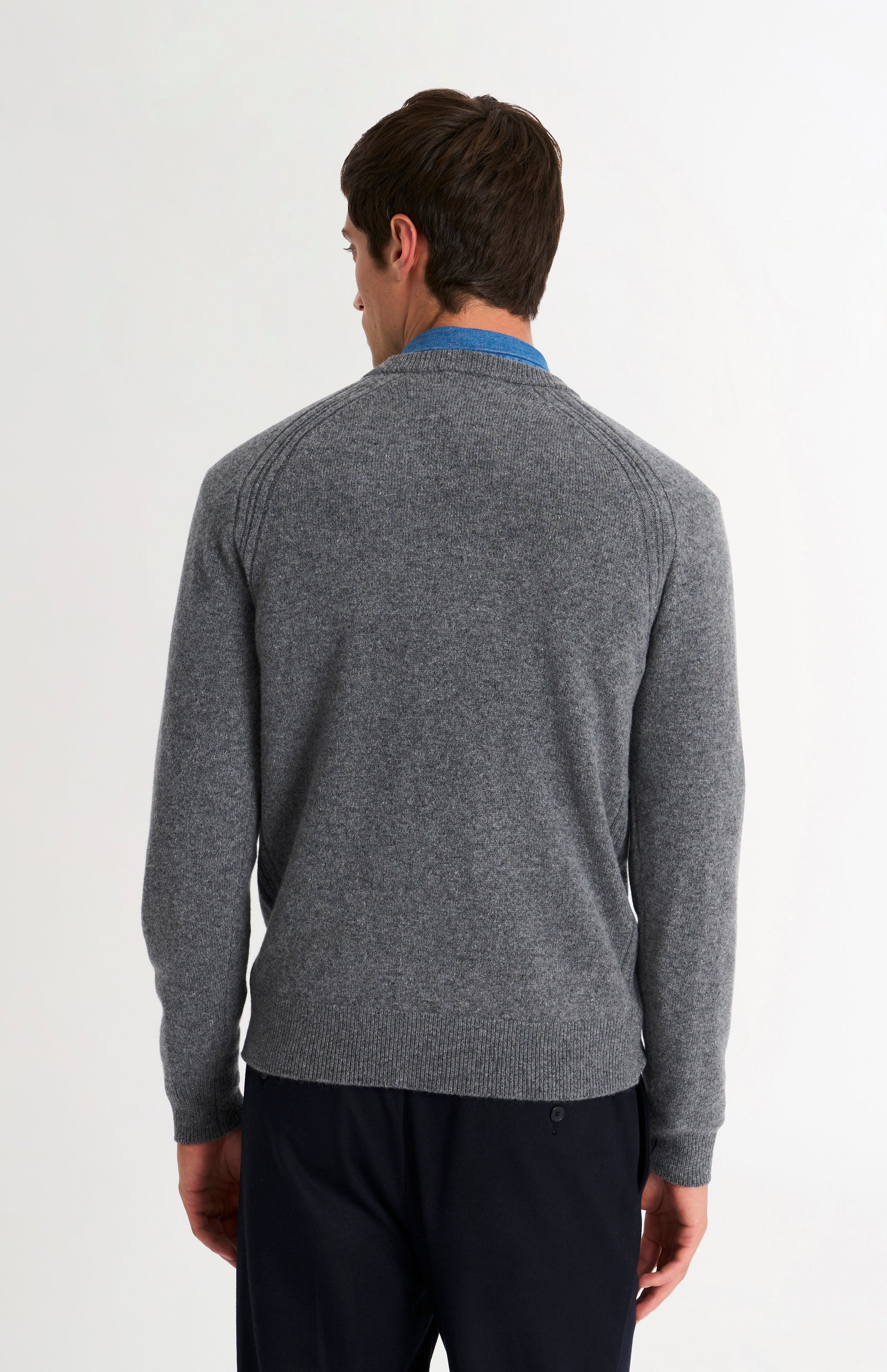 Pringle of Scotland Men’s Lambswool Crew Neck Jumper In Grey Melange back view