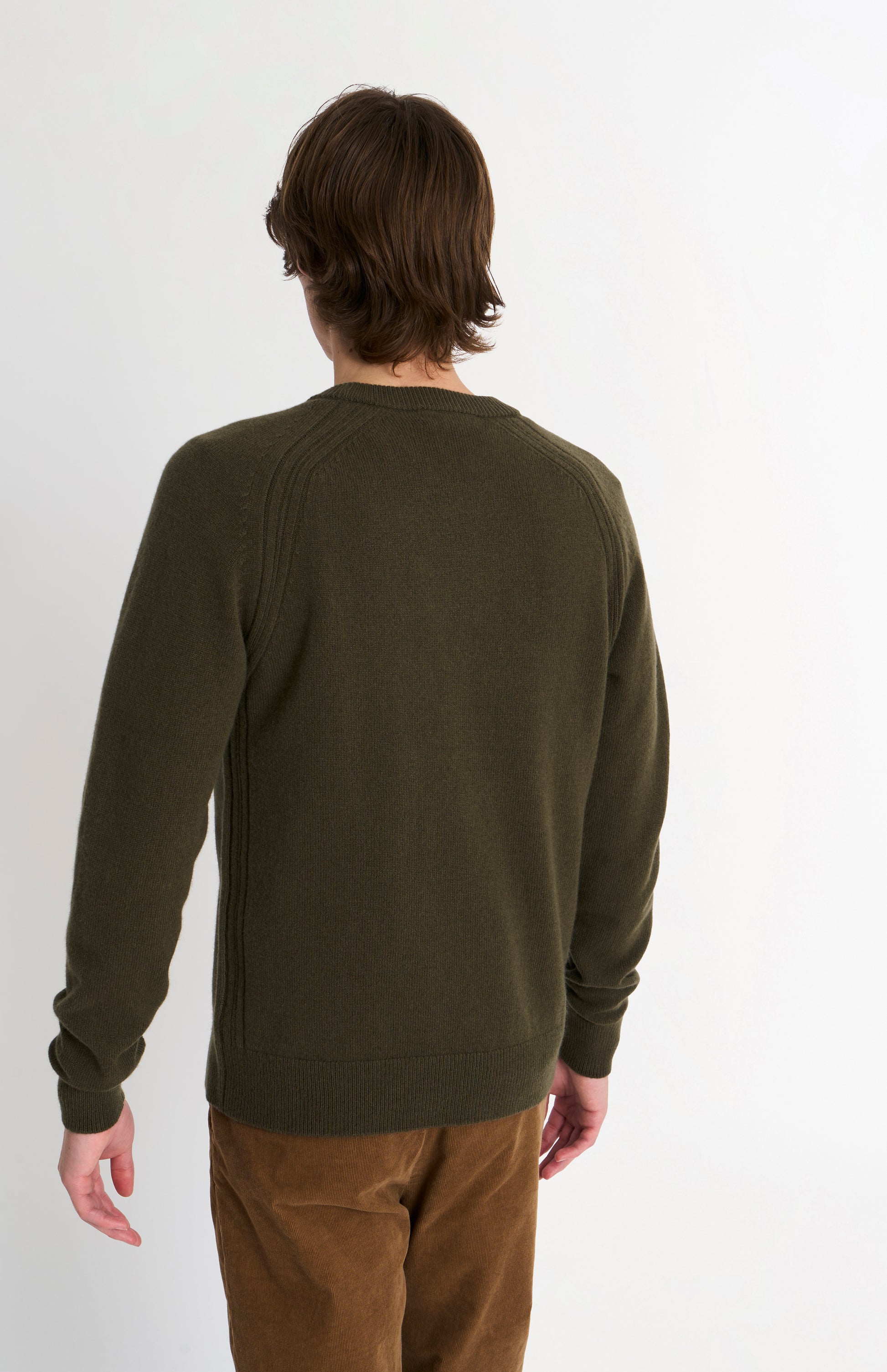 Pringle of Scotland Men’s Lambswool Crew Neck Jumper In Dark Olive back view