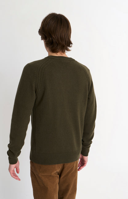 Pringle of Scotland Men’s Lambswool Crew Neck Jumper In Dark Olive back view