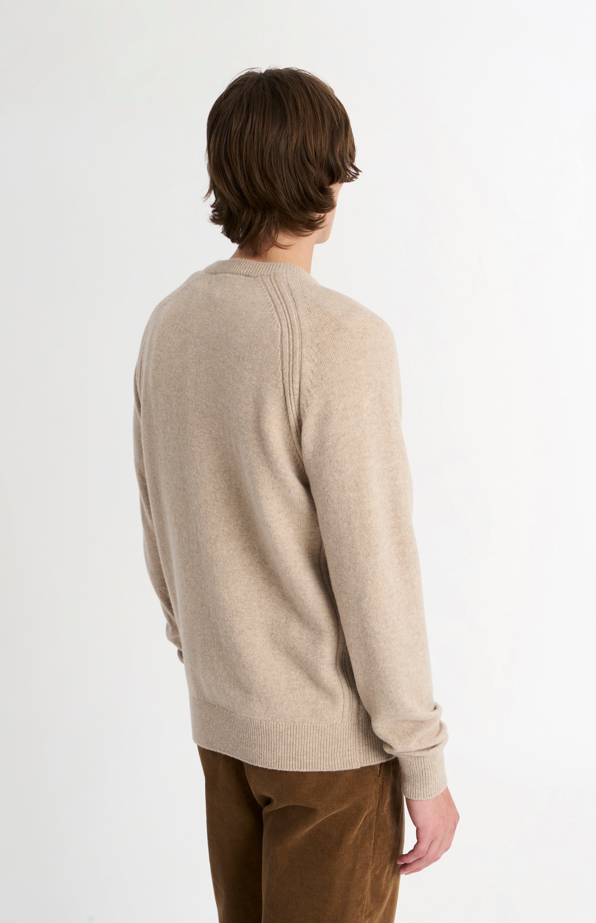 Pringle of Scotland Men’s Lambswool Crew Neck Jumper In Oatmeal back view