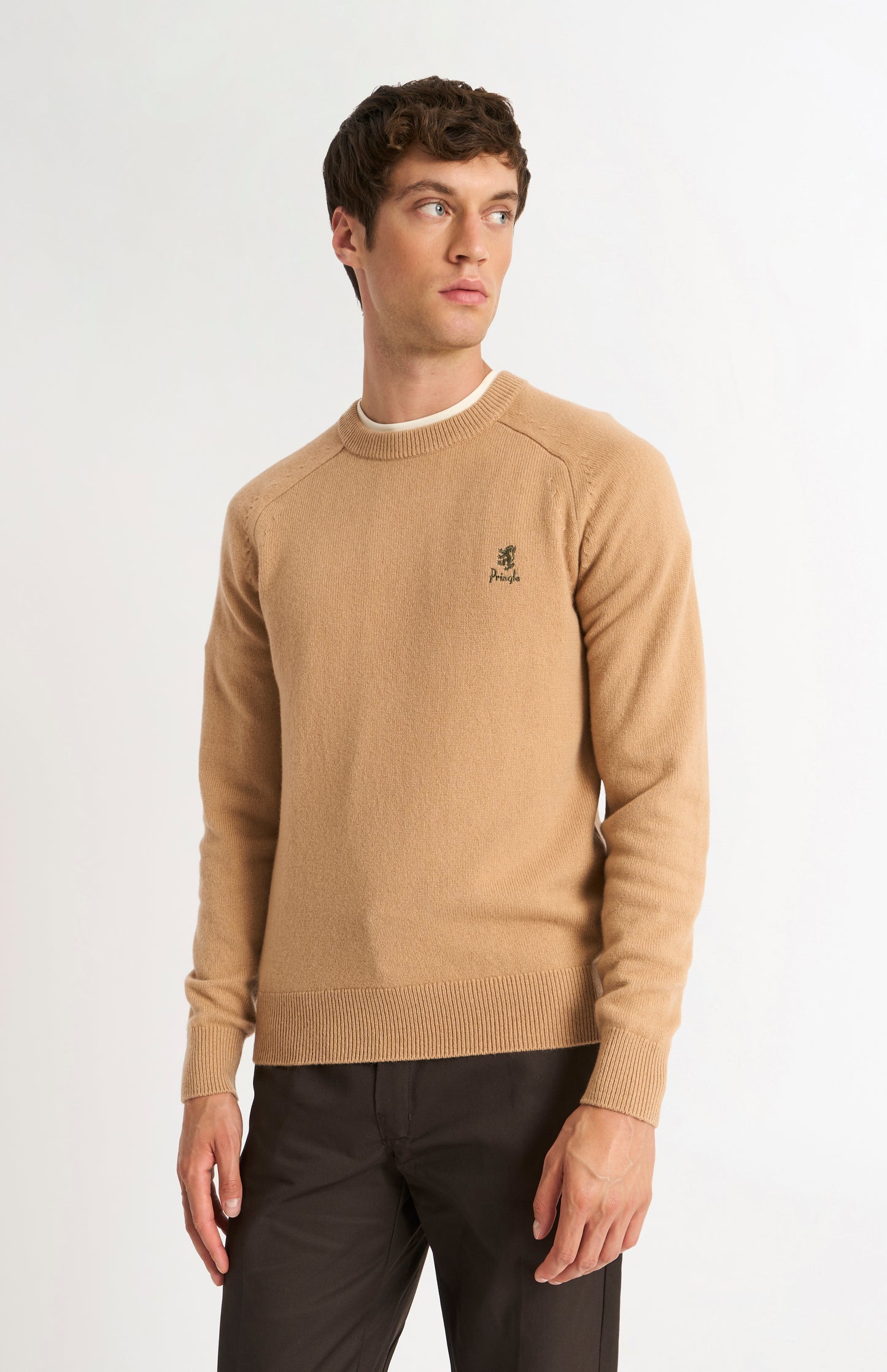 Pringle of Scotland Men’s Lambswool Crew Neck Jumper In Camel
