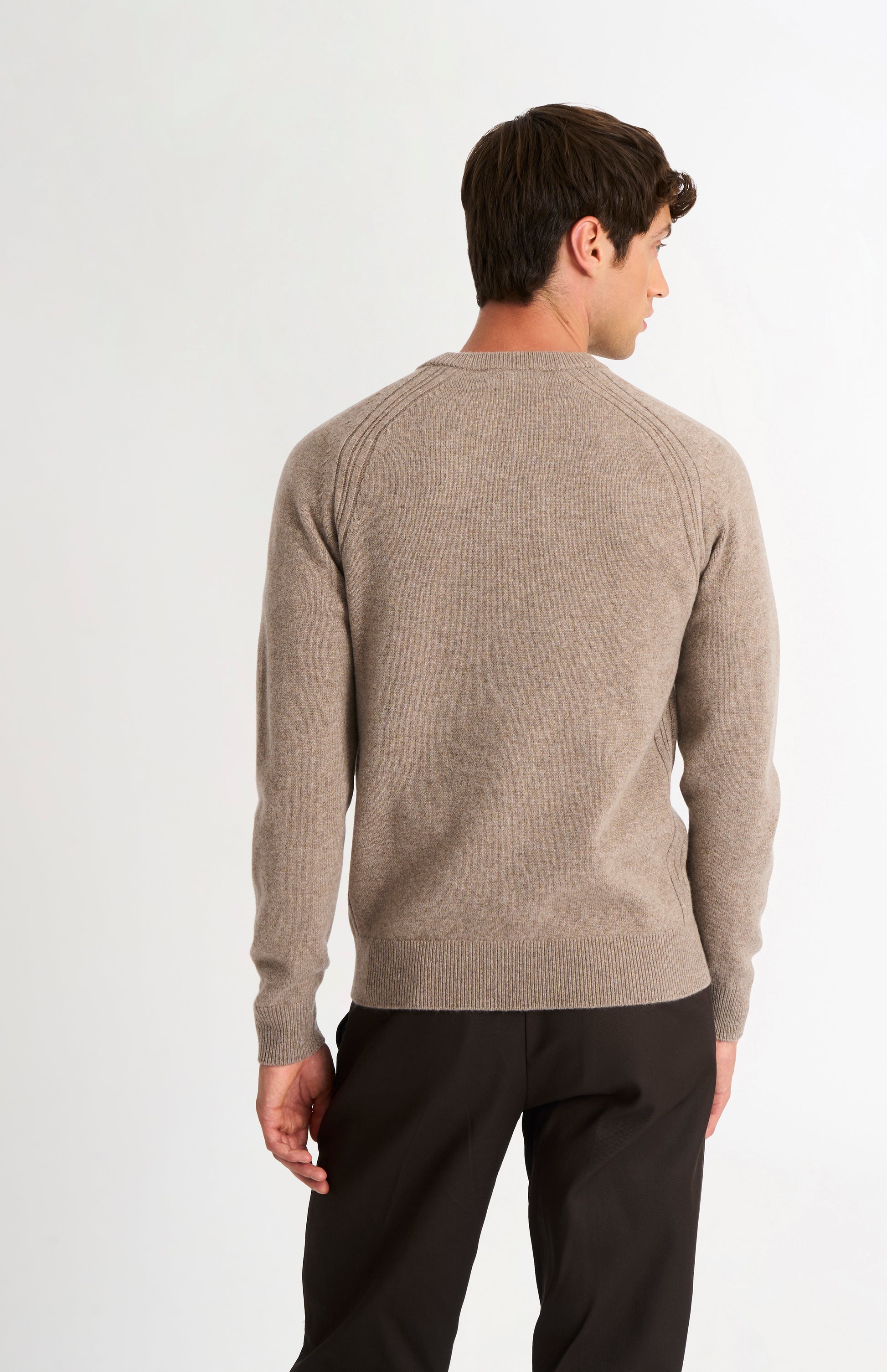 Pringle of Scotland Men’s Lambswool Crew Neck Jumper In Mushroom back view