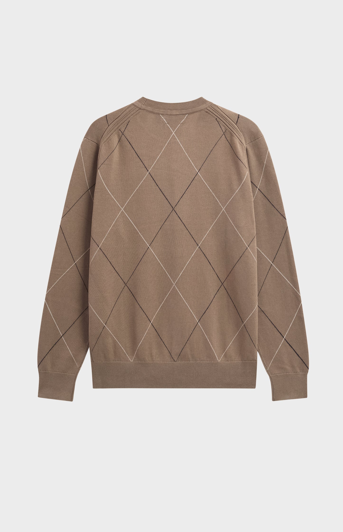 Men's Cotton And Silk Raker Stitch Crew Neck Jumper In Mushroom & Ecru