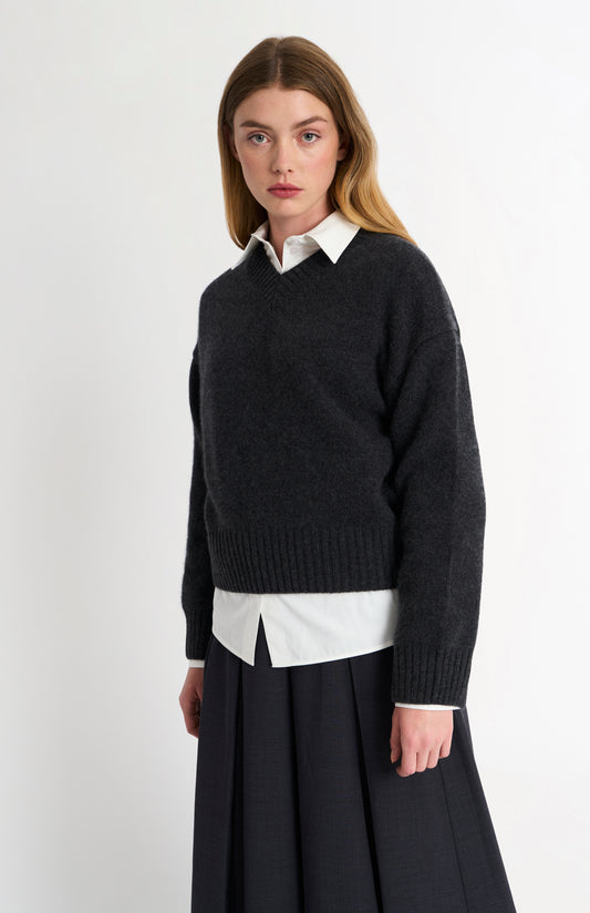 Pringle of Scotland Men’s Merino Wool Crew Neck Jumper In Dark Brown on model