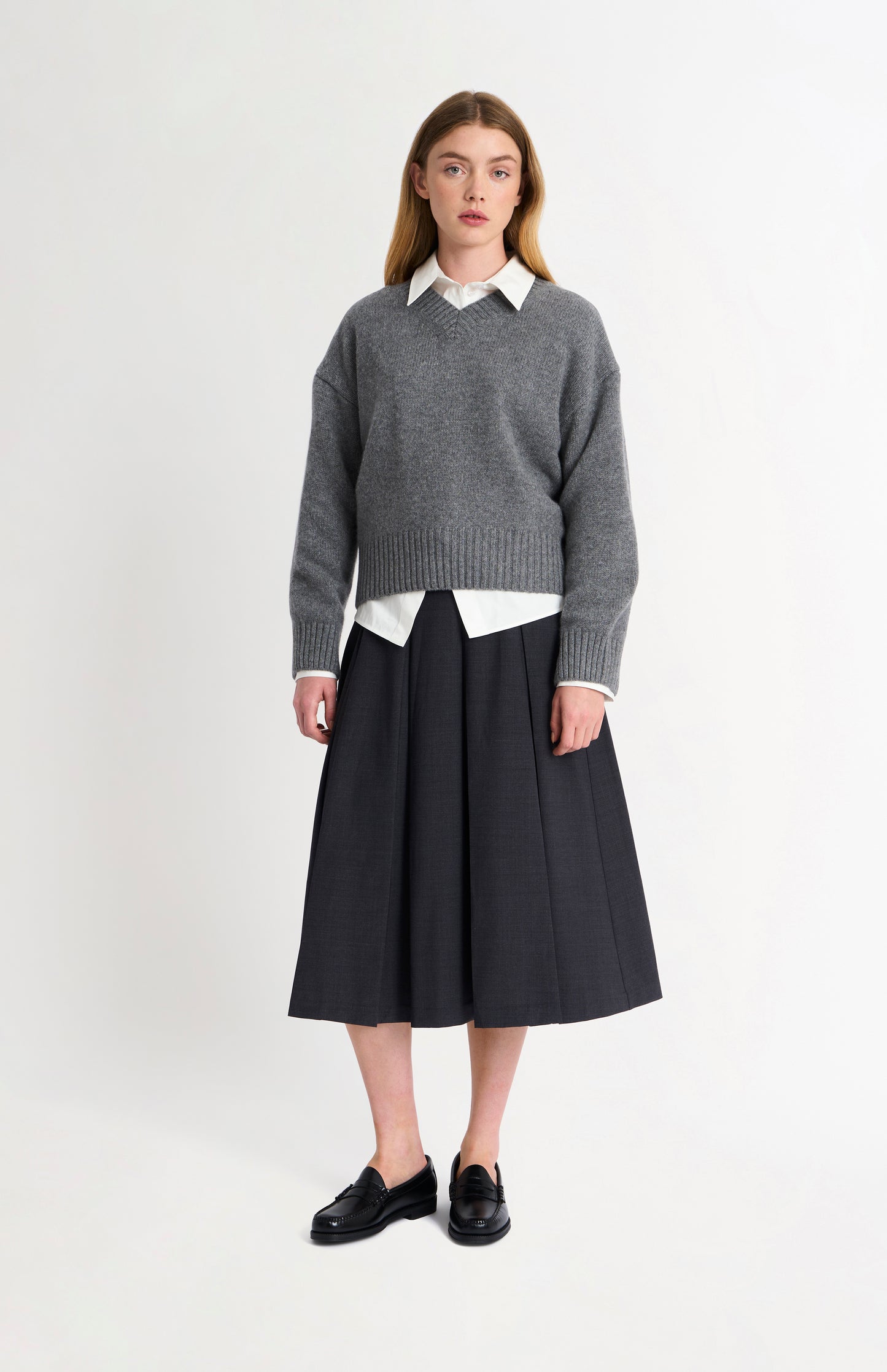 Women's V-neck Chunky Cashmere Jumper In Grey Melange