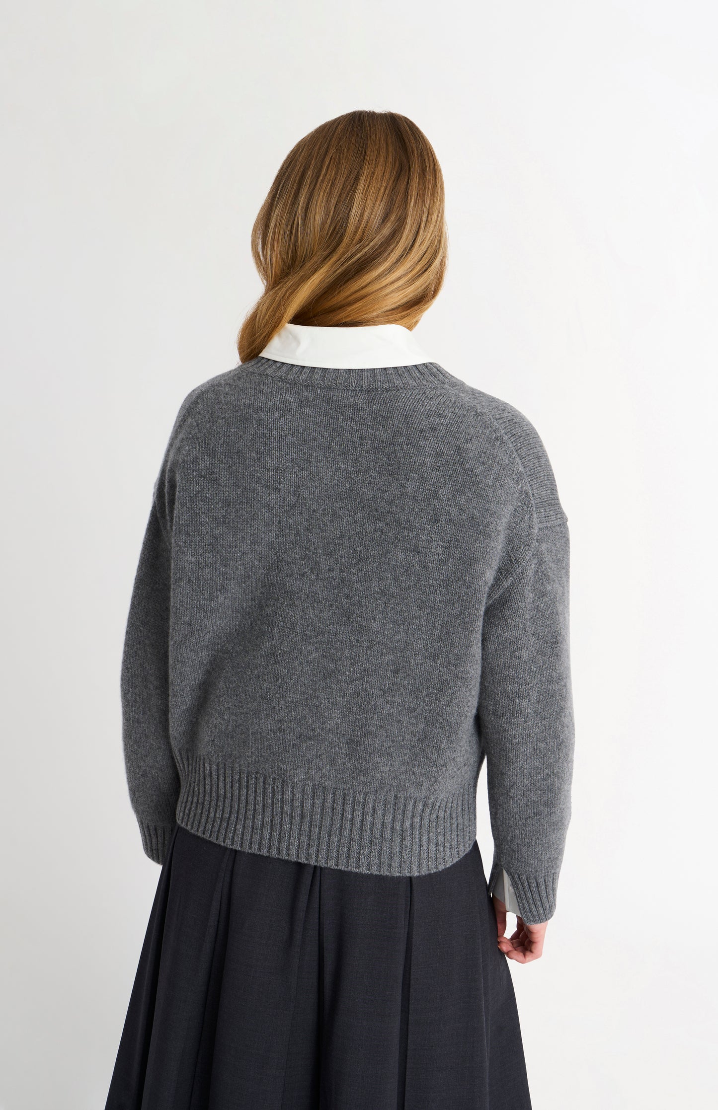 Women's V-neck Chunky Cashmere Jumper In Grey Melange