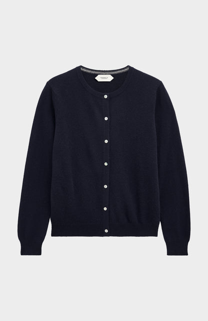 Women's  Classic Crew Neck Cashmere Cardigan In Navy Blue