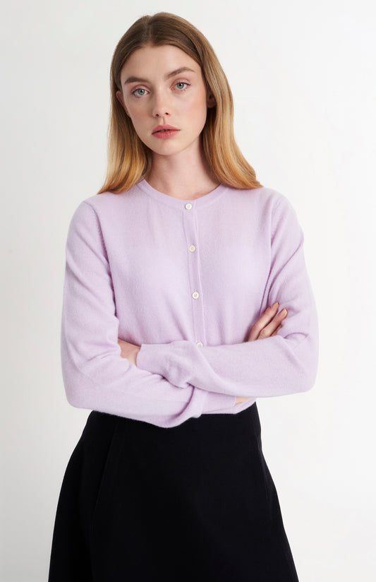 Pringle of Scotland Women's Cashmere Cardigan In Lilac on model