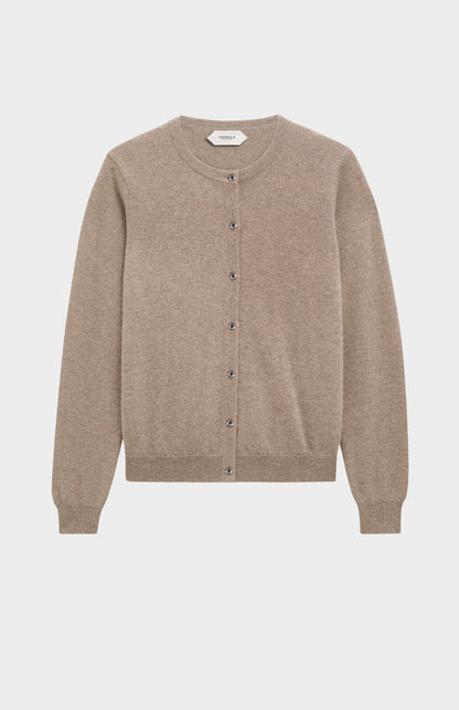 Women's  Classic Crew Neck Cashmere Cardigan In Mushroom Melange